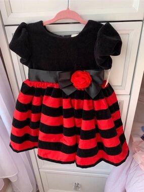 Little Me Black and Red Holiday Dress with Bow Accent